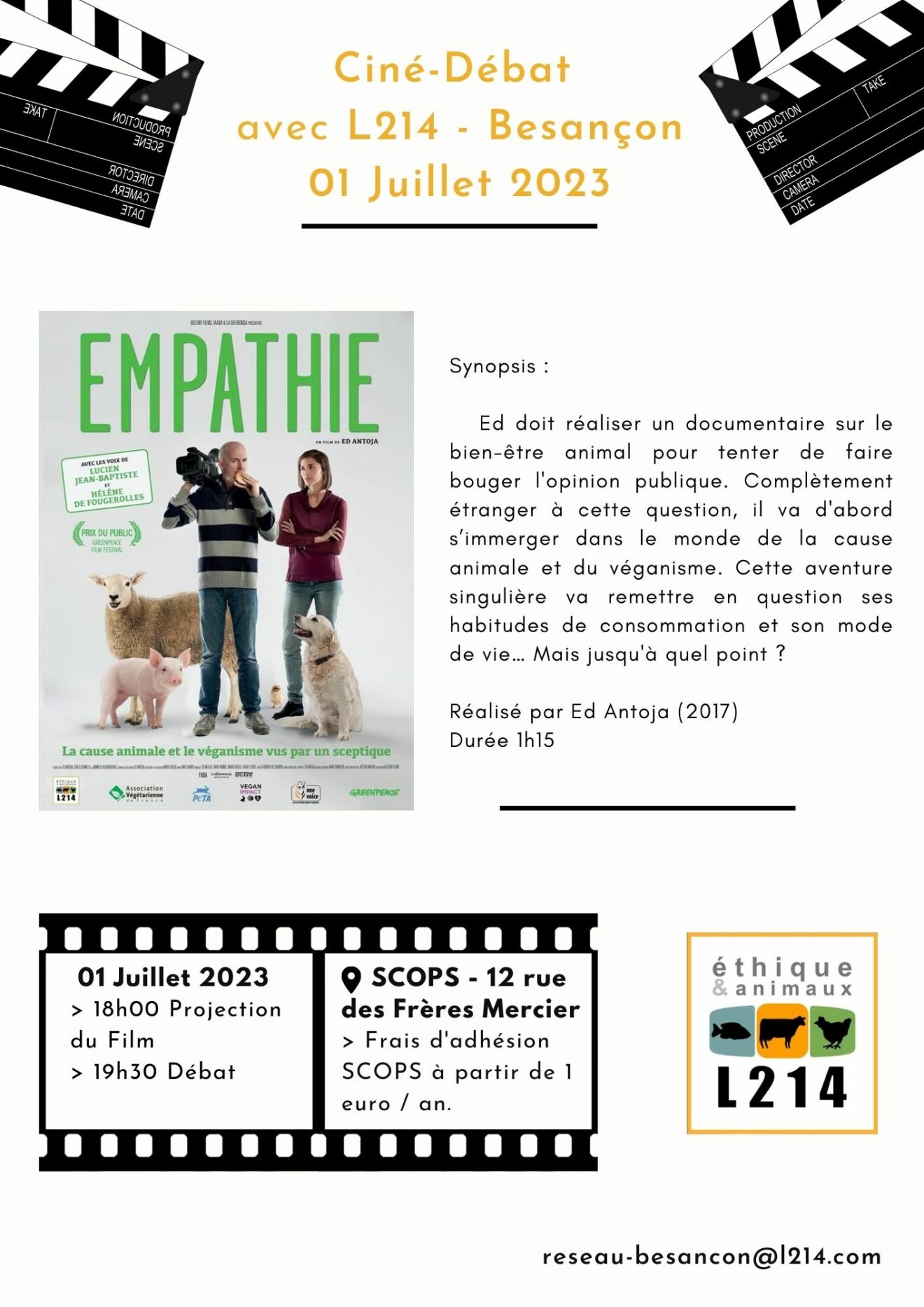 Ciné Débat L214 : Projection de ＂Empathie＂